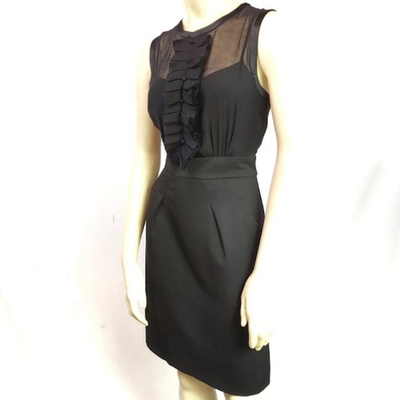 BCBGMaxAzria Tux Ruffle Front Sheer Sheath Dress 4 - Picture 5 of 7